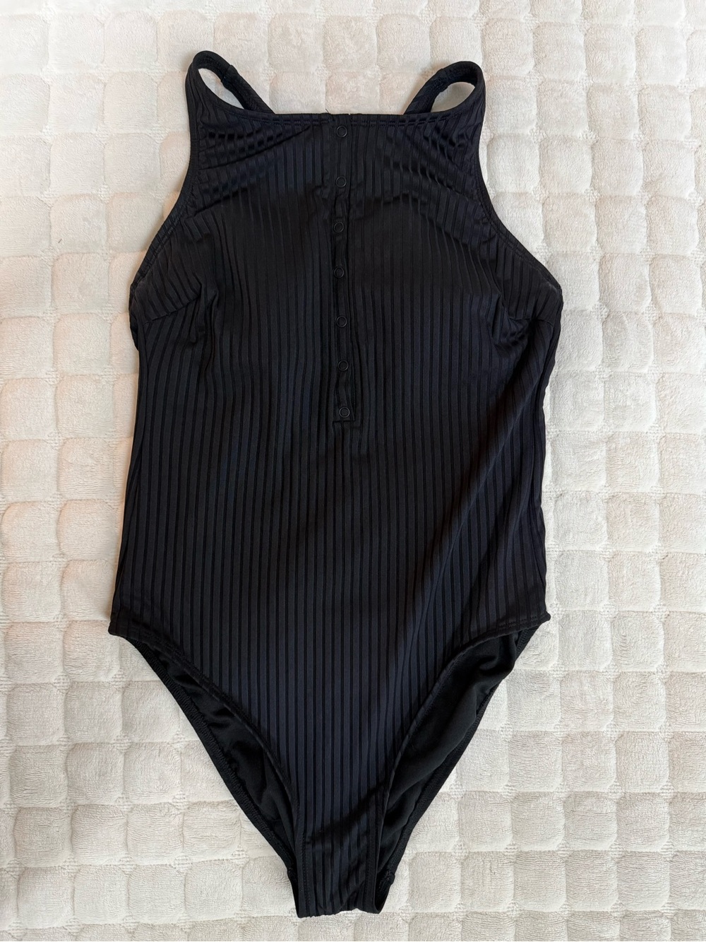 Black Ribbed One-Piece Swimsuit